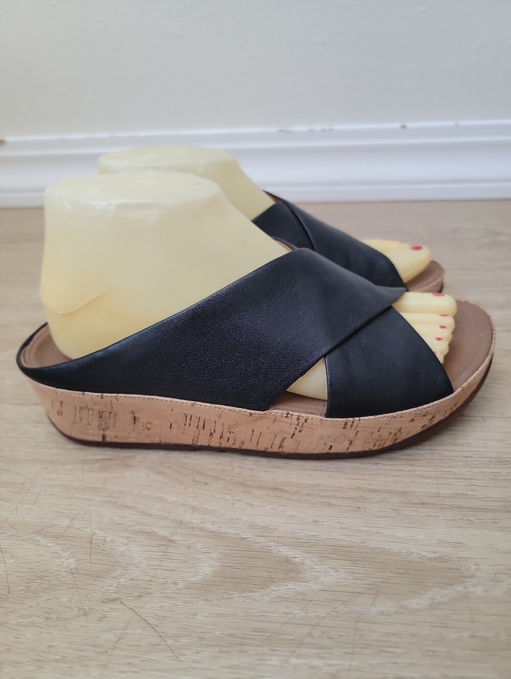 Women's Fitflop Black Cork Wedge Slide Leather ISandals